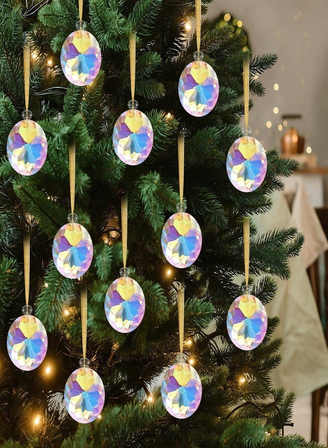 JOHUNT 12Pcs Crystal Christmas Ornaments, 1.18" Mini Round Prism Ball Christmas Tree Decorations, Iridescent Christmas Ornaments for Holiday, Party, Wedding Home Decor - Image 1